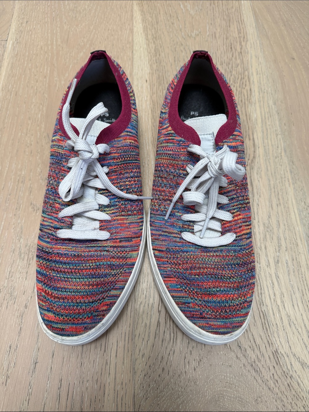 Paul Smith Multicolored Knit Low-Top Sneakers with Burgundy Trim